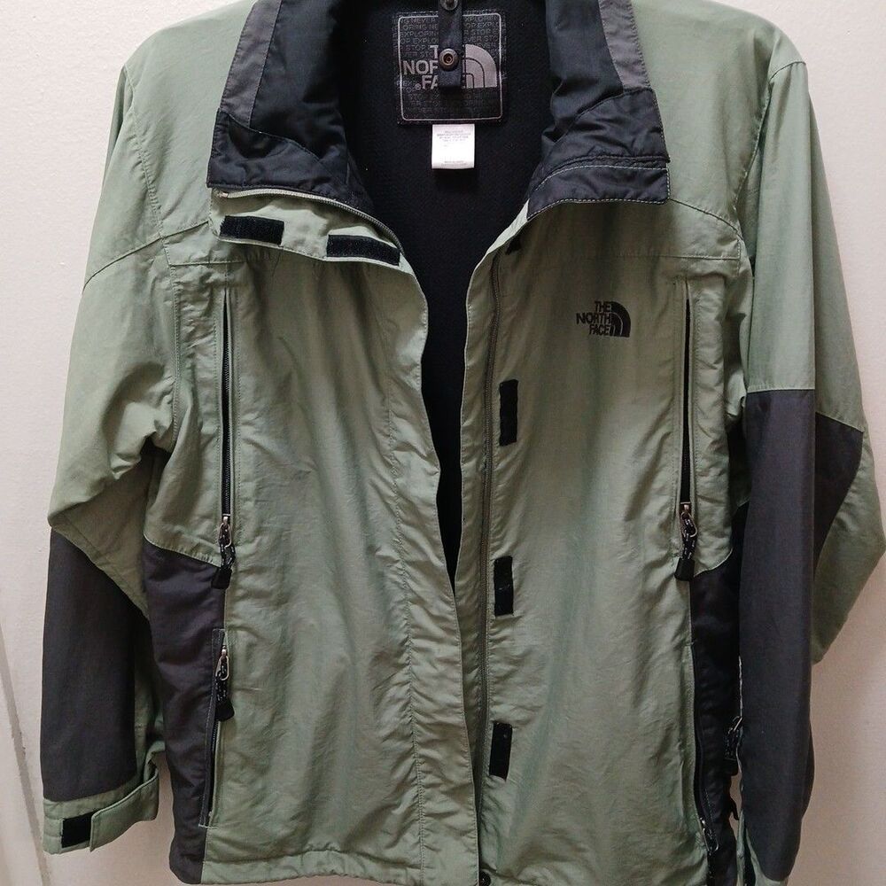 North Face Womens M HyVent Waterproof Jacket Coat Green/Gray Full Zip Pockets